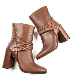 AD & DAUGHTERS Womens Anthropologie Mid Calf Heels Leather Booties shoes sz 6.5